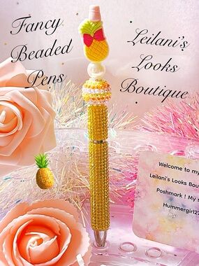 Fancy beaded pen/gifts/pineapple/pink bow/multicolor beads/summertime
